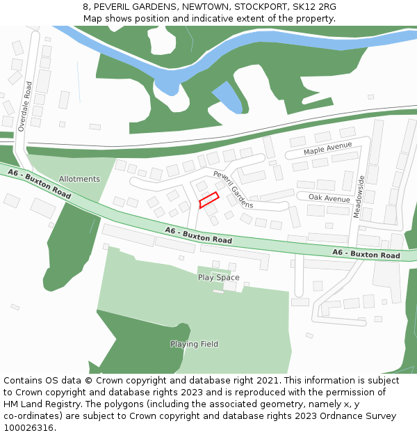 8, PEVERIL GARDENS, NEWTOWN, STOCKPORT, SK12 2RG: Location map and indicative extent of plot