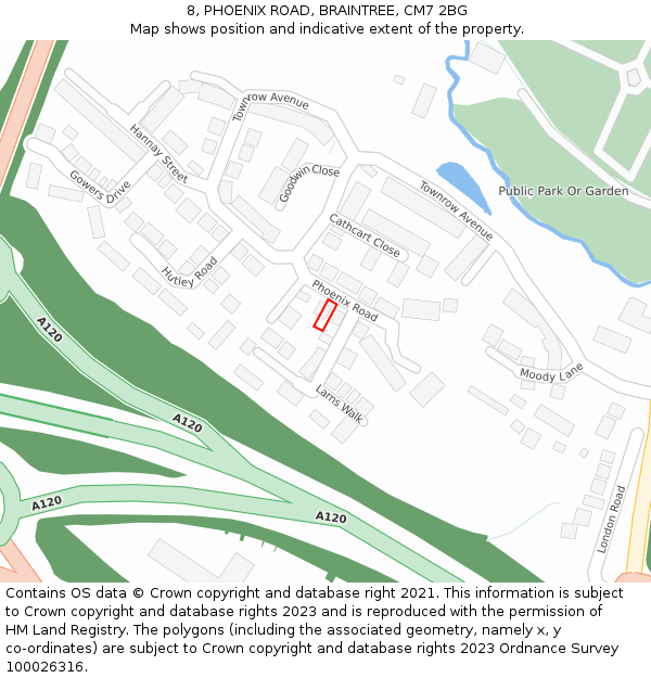 8, PHOENIX ROAD, BRAINTREE, CM7 2BG: Location map and indicative extent of plot