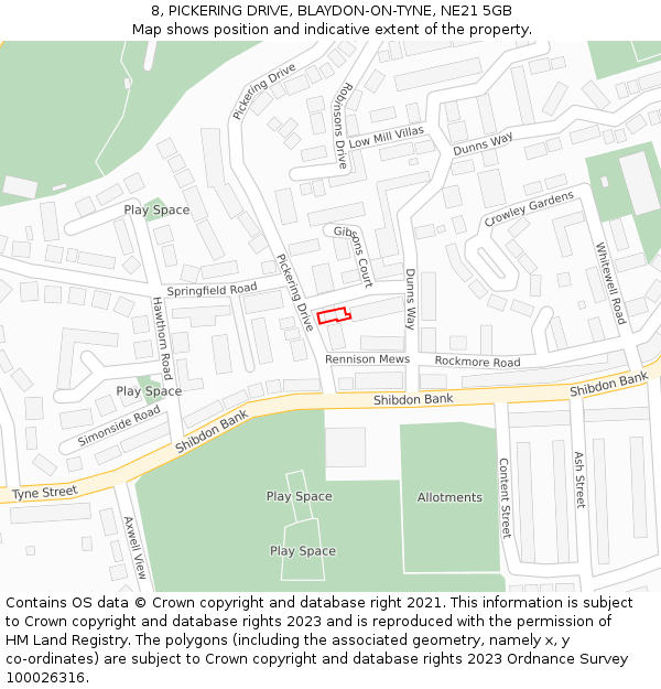 8, PICKERING DRIVE, BLAYDON-ON-TYNE, NE21 5GB: Location map and indicative extent of plot