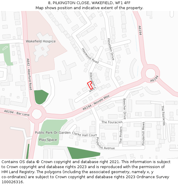 8, PILKINGTON CLOSE, WAKEFIELD, WF1 4FF: Location map and indicative extent of plot