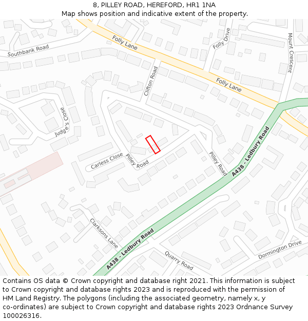 8, PILLEY ROAD, HEREFORD, HR1 1NA: Location map and indicative extent of plot