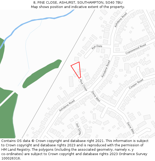 8, PINE CLOSE, ASHURST, SOUTHAMPTON, SO40 7BU: Location map and indicative extent of plot