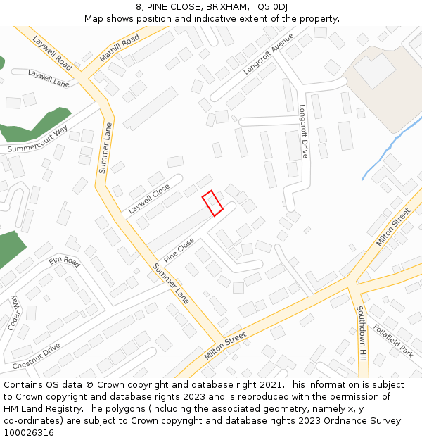 8, PINE CLOSE, BRIXHAM, TQ5 0DJ: Location map and indicative extent of plot