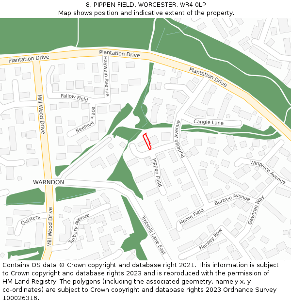 8, PIPPEN FIELD, WORCESTER, WR4 0LP: Location map and indicative extent of plot