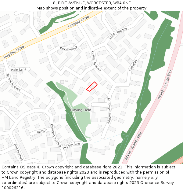 8, PIRIE AVENUE, WORCESTER, WR4 0NE: Location map and indicative extent of plot