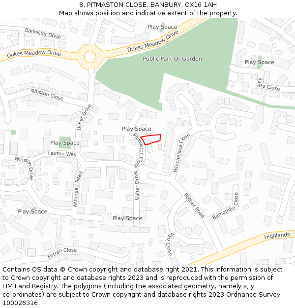 8, PITMASTON CLOSE, BANBURY, OX16 1AH: Location map and indicative extent of plot