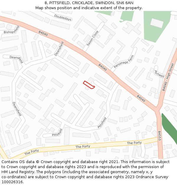 8, PITTSFIELD, CRICKLADE, SWINDON, SN6 6AN: Location map and indicative extent of plot