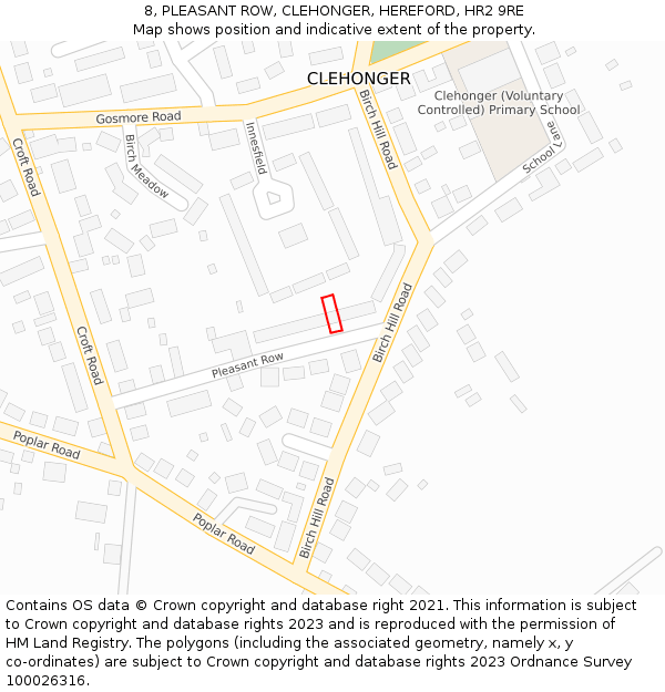 8, PLEASANT ROW, CLEHONGER, HEREFORD, HR2 9RE: Location map and indicative extent of plot