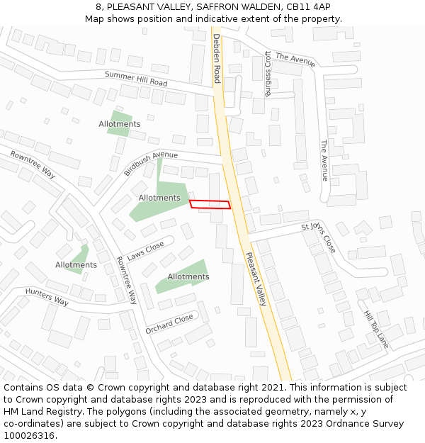 8, PLEASANT VALLEY, SAFFRON WALDEN, CB11 4AP: Location map and indicative extent of plot