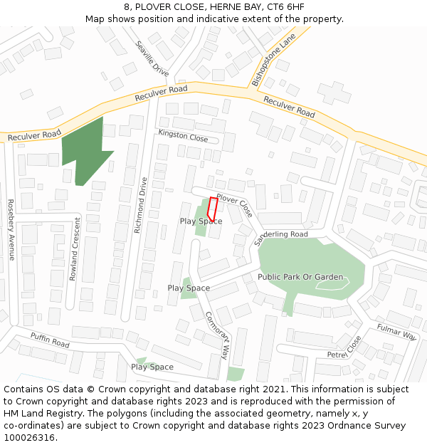 8, PLOVER CLOSE, HERNE BAY, CT6 6HF: Location map and indicative extent of plot