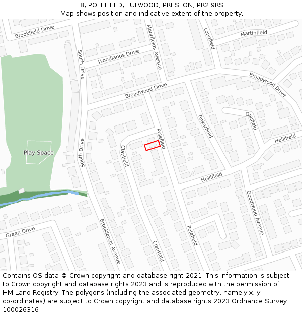 8, POLEFIELD, FULWOOD, PRESTON, PR2 9RS: Location map and indicative extent of plot