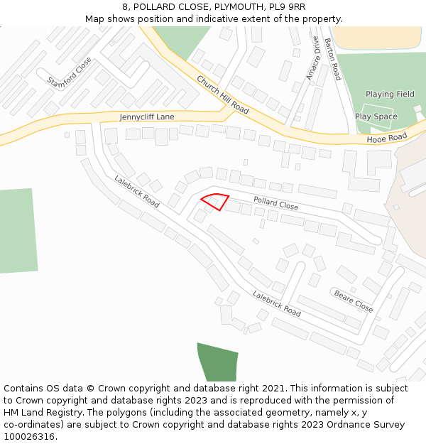 8, POLLARD CLOSE, PLYMOUTH, PL9 9RR: Location map and indicative extent of plot