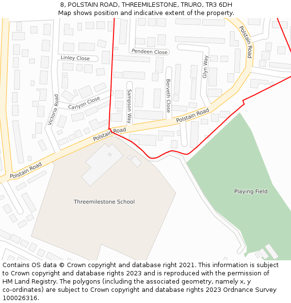 8, POLSTAIN ROAD, THREEMILESTONE, TRURO, TR3 6DH: Location map and indicative extent of plot