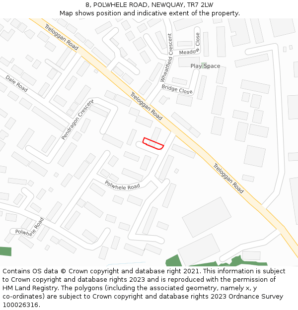 8, POLWHELE ROAD, NEWQUAY, TR7 2LW: Location map and indicative extent of plot