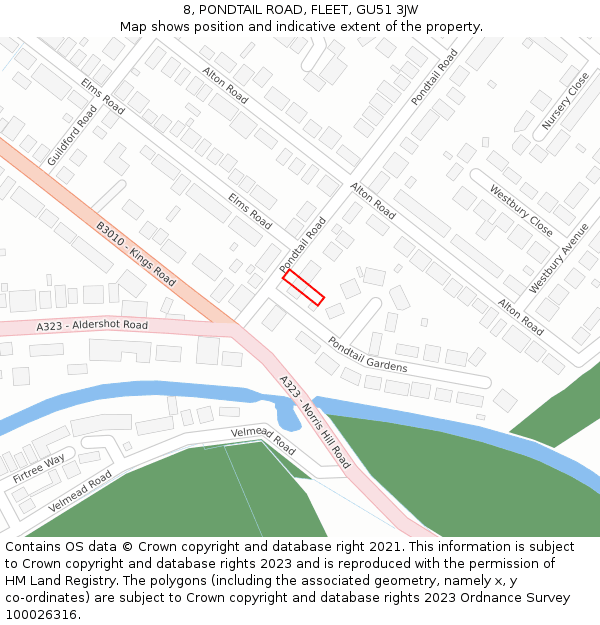 8, PONDTAIL ROAD, FLEET, GU51 3JW: Location map and indicative extent of plot