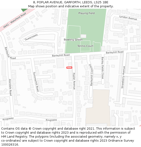 8, POPLAR AVENUE, GARFORTH, LEEDS, LS25 1BE: Location map and indicative extent of plot