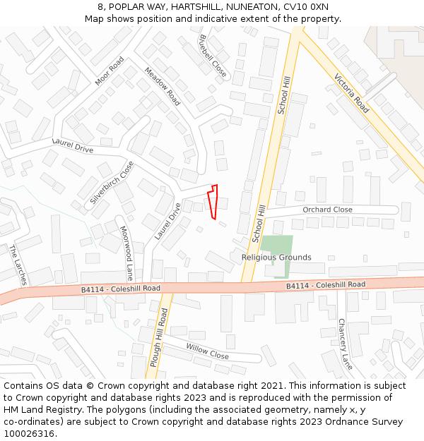 8, POPLAR WAY, HARTSHILL, NUNEATON, CV10 0XN: Location map and indicative extent of plot