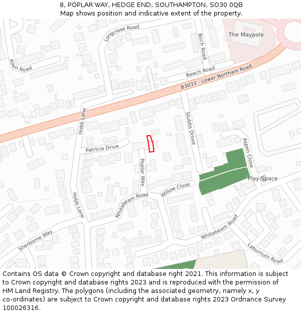 8, POPLAR WAY, HEDGE END, SOUTHAMPTON, SO30 0QB: Location map and indicative extent of plot