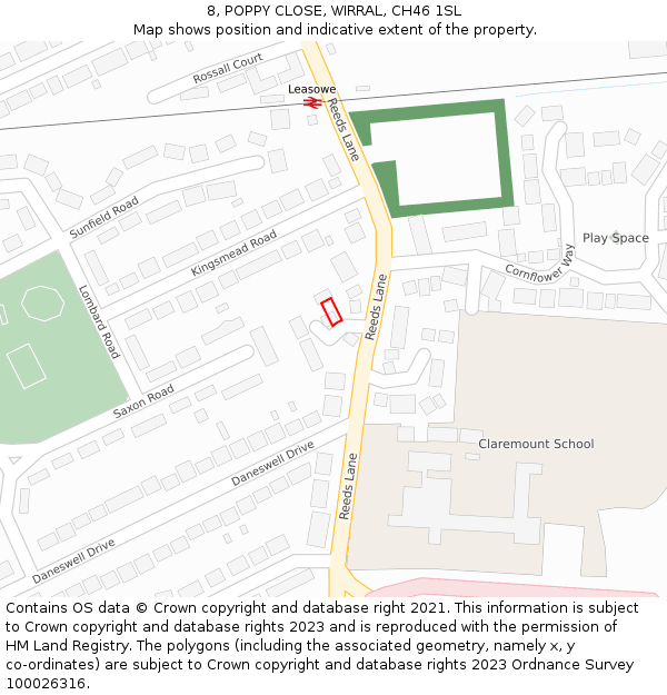 8, POPPY CLOSE, WIRRAL, CH46 1SL: Location map and indicative extent of plot