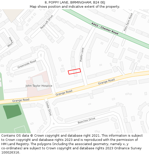 8, POPPY LANE, BIRMINGHAM, B24 0EJ: Location map and indicative extent of plot