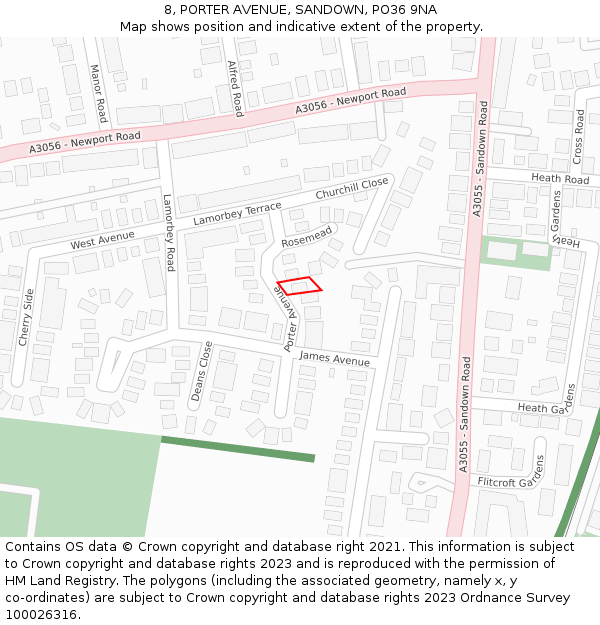 8, PORTER AVENUE, SANDOWN, PO36 9NA: Location map and indicative extent of plot