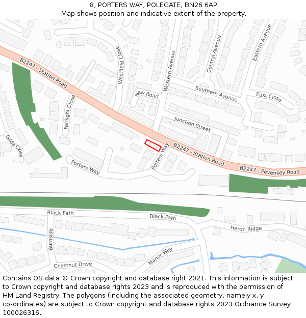 8, PORTERS WAY, POLEGATE, BN26 6AP: Location map and indicative extent of plot