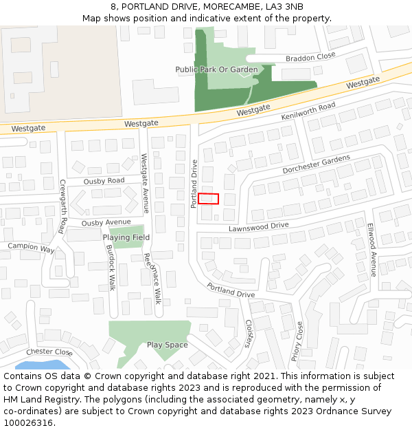 8, PORTLAND DRIVE, MORECAMBE, LA3 3NB: Location map and indicative extent of plot