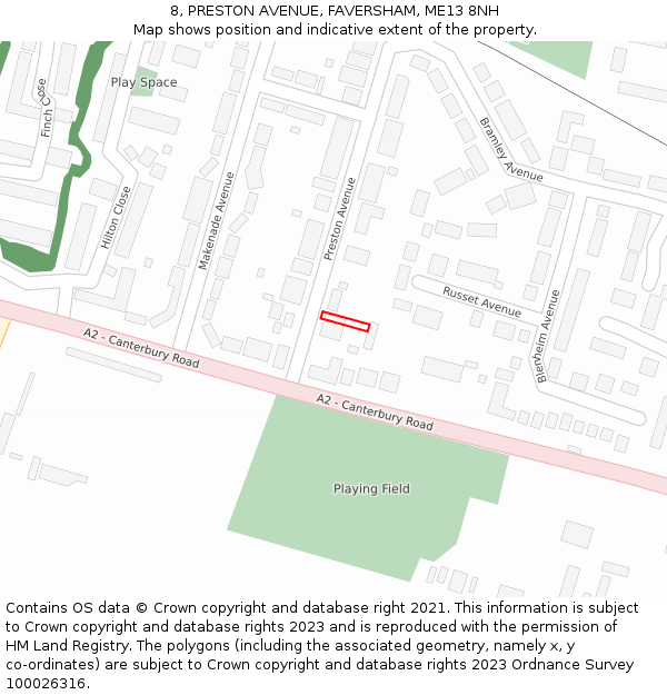 8, PRESTON AVENUE, FAVERSHAM, ME13 8NH: Location map and indicative extent of plot