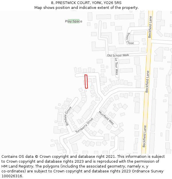 8, PRESTWICK COURT, YORK, YO26 5RS: Location map and indicative extent of plot