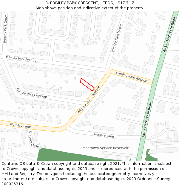 8, PRIMLEY PARK CRESCENT, LEEDS, LS17 7HZ: Location map and indicative extent of plot