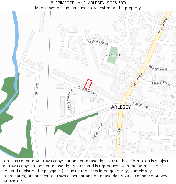 8, PRIMROSE LANE, ARLESEY, SG15 6RD: Location map and indicative extent of plot