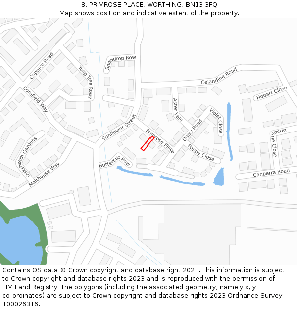 8, PRIMROSE PLACE, WORTHING, BN13 3FQ: Location map and indicative extent of plot