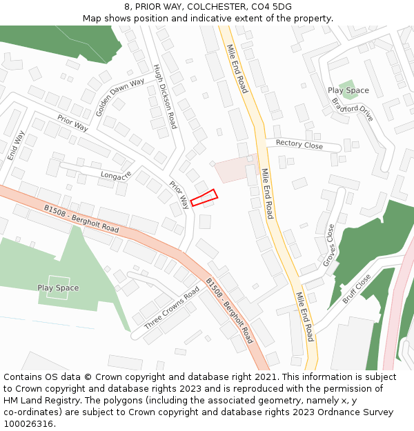 8, PRIOR WAY, COLCHESTER, CO4 5DG: Location map and indicative extent of plot