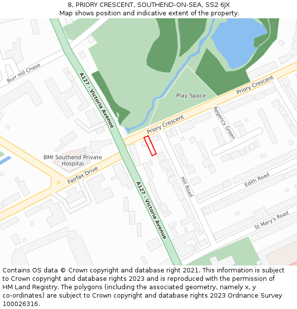 8, PRIORY CRESCENT, SOUTHEND-ON-SEA, SS2 6JX: Location map and indicative extent of plot