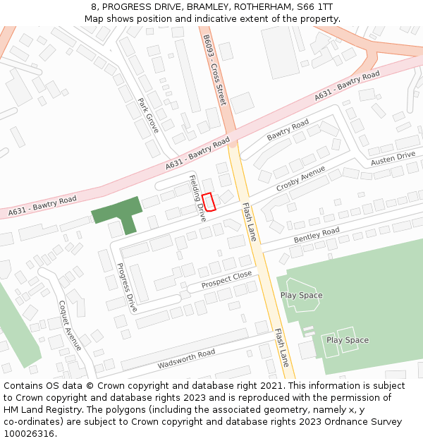 8, PROGRESS DRIVE, BRAMLEY, ROTHERHAM, S66 1TT: Location map and indicative extent of plot