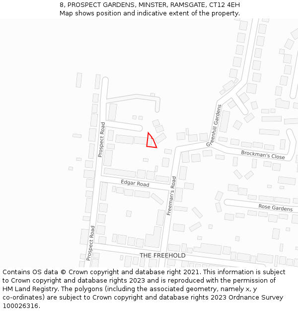 8, PROSPECT GARDENS, MINSTER, RAMSGATE, CT12 4EH: Location map and indicative extent of plot