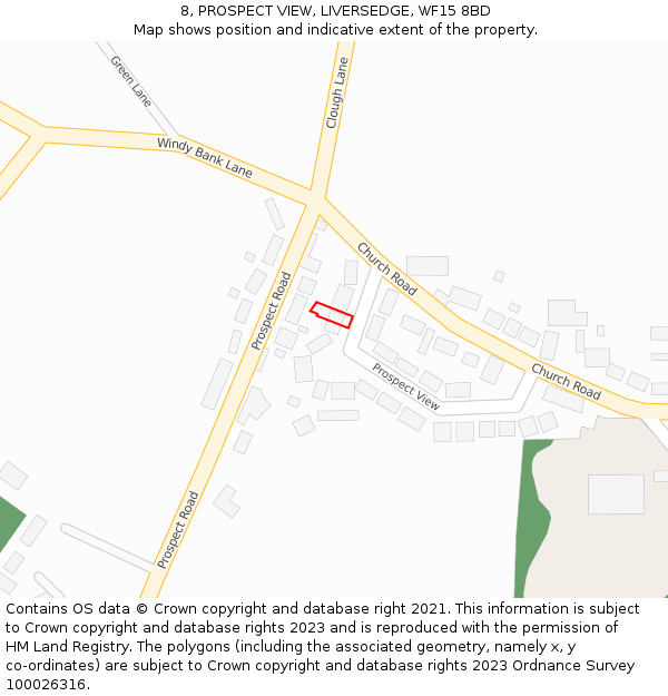 8, PROSPECT VIEW, LIVERSEDGE, WF15 8BD: Location map and indicative extent of plot