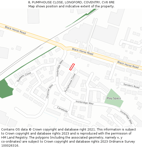 8, PUMPHOUSE CLOSE, LONGFORD, COVENTRY, CV6 6RE: Location map and indicative extent of plot