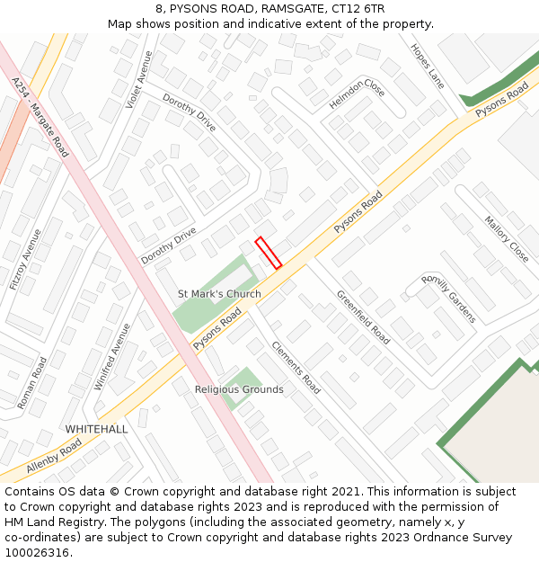 8, PYSONS ROAD, RAMSGATE, CT12 6TR: Location map and indicative extent of plot