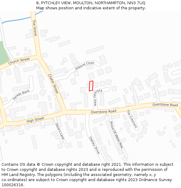 8, PYTCHLEY VIEW, MOULTON, NORTHAMPTON, NN3 7UQ: Location map and indicative extent of plot