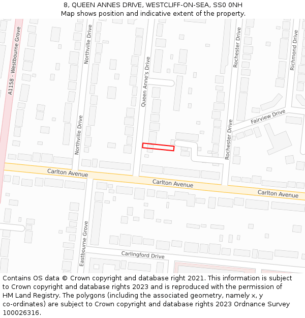 8, QUEEN ANNES DRIVE, WESTCLIFF-ON-SEA, SS0 0NH: Location map and indicative extent of plot