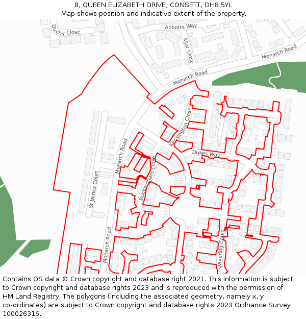 8, QUEEN ELIZABETH DRIVE, CONSETT, DH8 5YL: Location map and indicative extent of plot