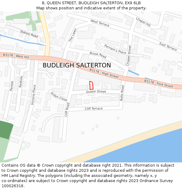 8, QUEEN STREET, BUDLEIGH SALTERTON, EX9 6LB: Location map and indicative extent of plot