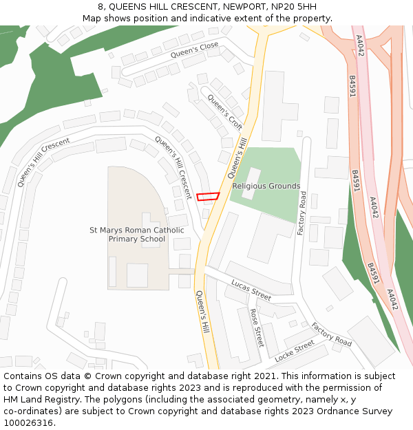 8, QUEENS HILL CRESCENT, NEWPORT, NP20 5HH: Location map and indicative extent of plot