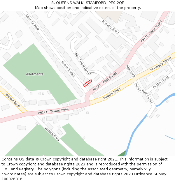 8, QUEENS WALK, STAMFORD, PE9 2QE: Location map and indicative extent of plot