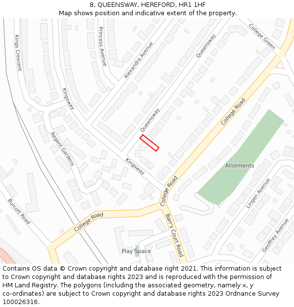 8, QUEENSWAY, HEREFORD, HR1 1HF: Location map and indicative extent of plot