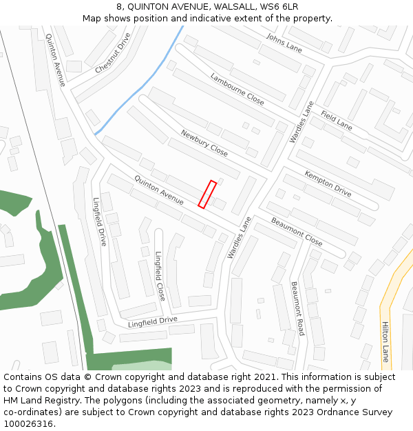 8, QUINTON AVENUE, WALSALL, WS6 6LR: Location map and indicative extent of plot