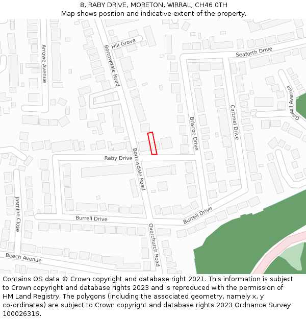 8, RABY DRIVE, MORETON, WIRRAL, CH46 0TH: Location map and indicative extent of plot