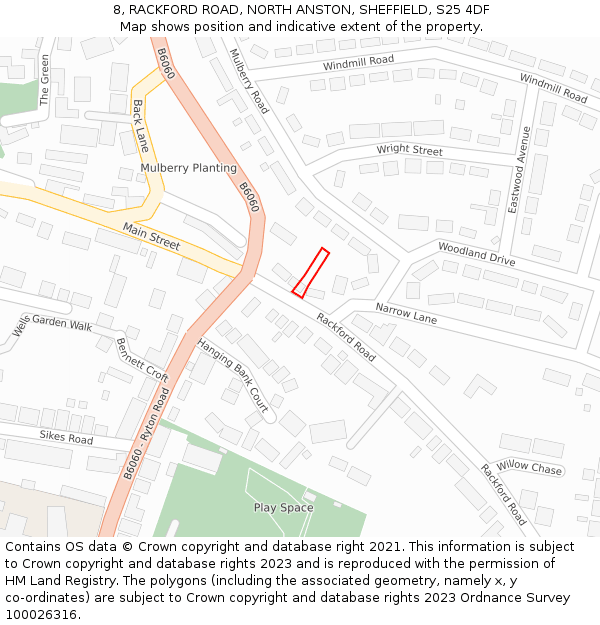 8, RACKFORD ROAD, NORTH ANSTON, SHEFFIELD, S25 4DF: Location map and indicative extent of plot