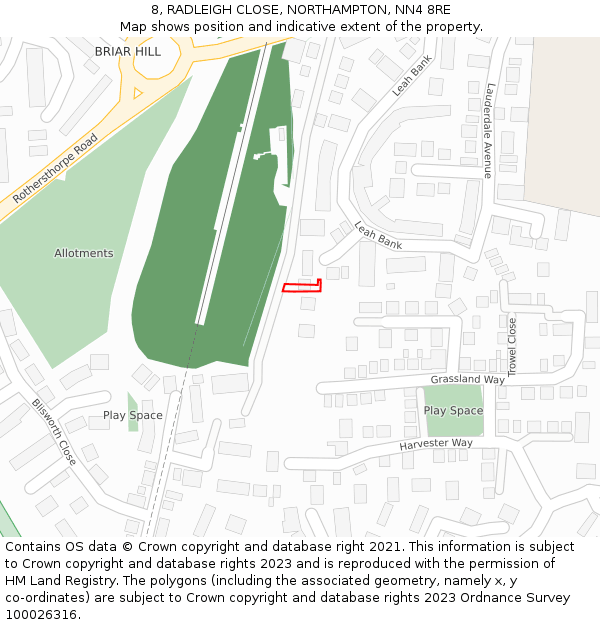 8, RADLEIGH CLOSE, NORTHAMPTON, NN4 8RE: Location map and indicative extent of plot